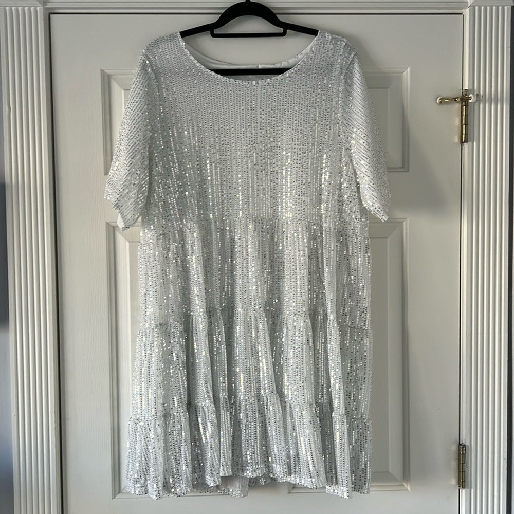 Sequin Short Sleeve Babydoll Dress